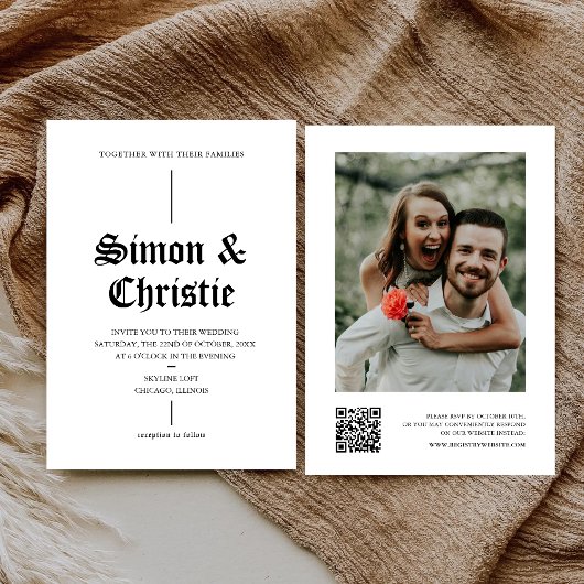 Antieke zwart-wit foto QR-code bruiloft Kaart
