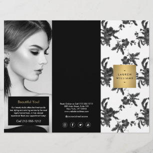 Antieke zwarte bloempatroon tri-fold brochure