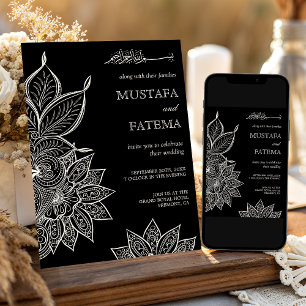 Antieke Zwarte Crème Mehndi Henna Moslim Bruiloft Kaart