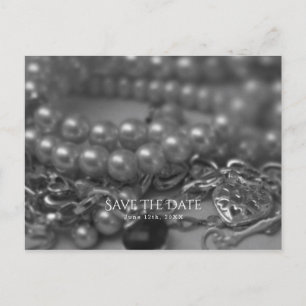 Antieke zwarte en witte elegante parels Save the D Aankondigingskaart