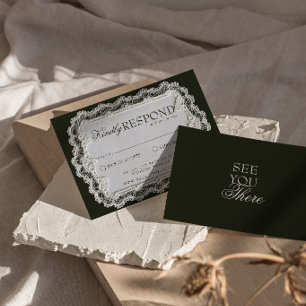 Antieke Zwarte En Witte Kant Fancy Retro Bruiloft RSVP Kaartje