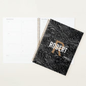 Antieke zwarte goud gestempelde leren monogram naa planner (Display)