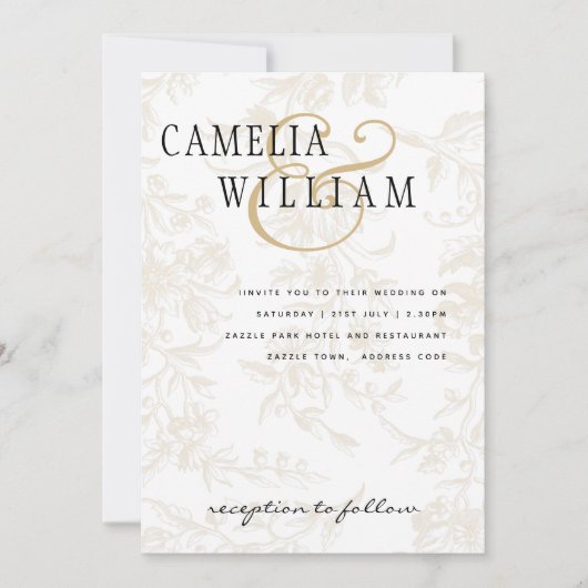 Antieke Zwarte Gouden Bloemrijke Elegante Trouwdag Kaart (Voorkant)