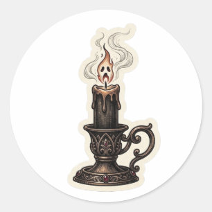 Antieke Zwarte Kaars Gothic Halloween Ronde Sticker