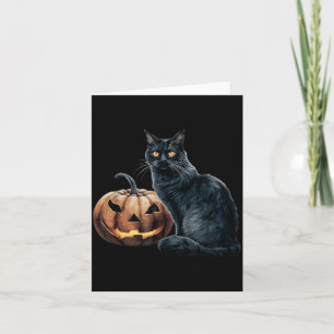 Antieke Zwarte Kat Halloween Jack O Lantern Pompoe Kaart