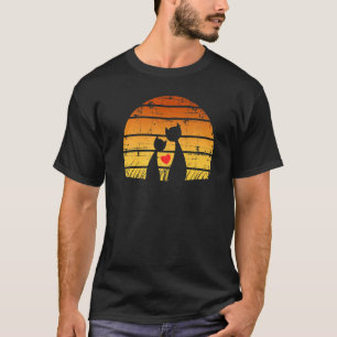 Antieke Zwarte Katten Hart Kat Retro Maan Hallowee T-shirt