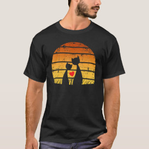 Antieke Zwarte Katten Hart Kat Retro Maan Hallowee T-shirt