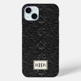 Antieke Zwarte Leren Monogram Tas iPhone 15 Mini Hoesje