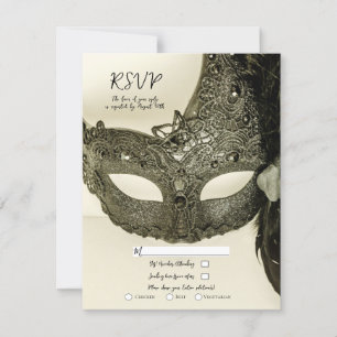Antieke Zwarte Veer Maskerade Masker Huwelijk RSVP Kaart