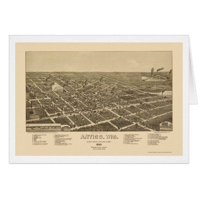 Antigo, WI Panorama Map - 1886 (Voorkant Horizontaal)