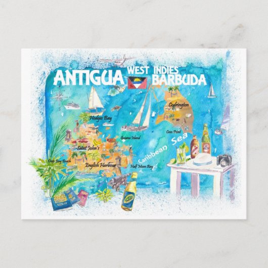 Antigua Barbuda Antilles geïllustreerd Caribisch g Briefkaart (Voorkant)