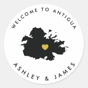 Antigua Bruiloft Welkom Sticker Label Goud & Zwart