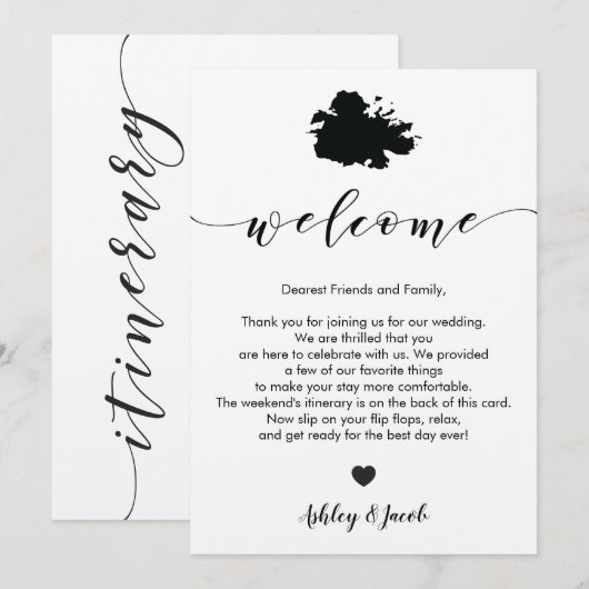 Antigua bruiloft welkomstbrief en reisschema Kaart (Voorkant / Achterkant)