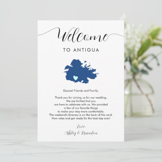 Antigua bruiloft welkomstbrief reisschema Kaart (Staand voorkant)