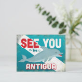 Antigua Dolphin - Retro Vintage Travel Briefkaart (Staand voorkant)