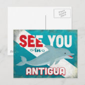 Antigua Dolphin - Retro Vintage Travel Briefkaart (Voorkant / Achterkant)