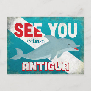Antigua Dolphin - Retro Vintage Travel Briefkaart