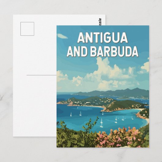 Antigua en Barbuda Illustratie Reizen Art Retro Briefkaart (Voorkant / Achterkant)
