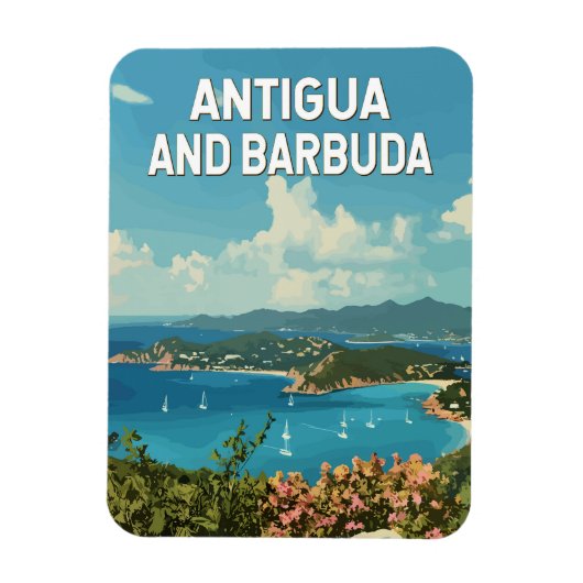 Antigua en Barbuda Illustratie Reizen Art Retro Magneet (Verticaal)