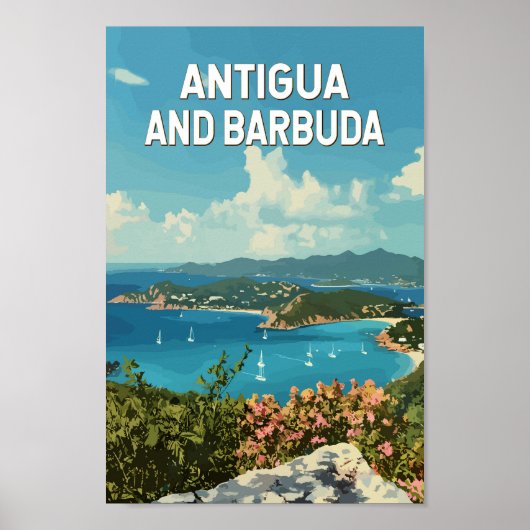 Antigua en Barbuda Illustratie Reizen Art Retro Poster (Voorkant)