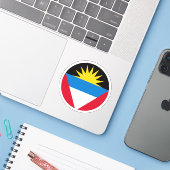 Antigua en Barbuda Vlag Ronde Sticker (Laptop met iPhone)