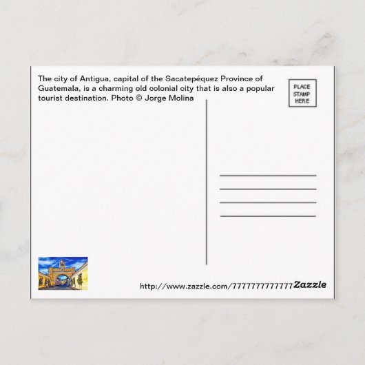 Antigua, Guatemala, Midden-Amerika Briefkaart (Achterkant)