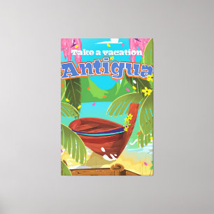 Antigua Island, vintage reiskunst in het poster. Canvas Afdruk