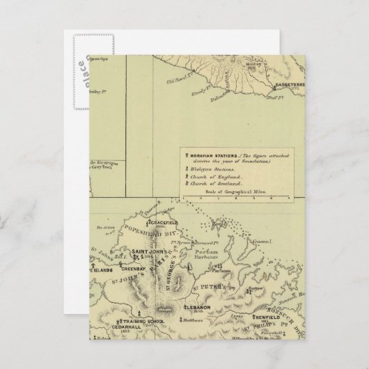 Antigua Lithograded Map Briefkaart (Voorkant / Achterkant)