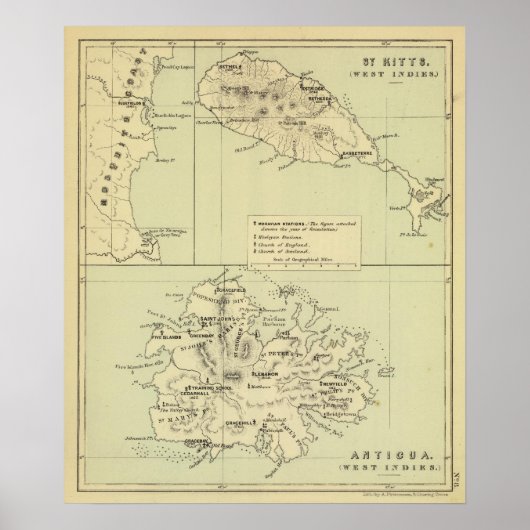 Antigua Lithograded Map Poster (Voorkant)