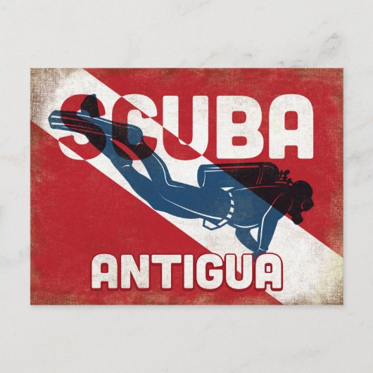 Antigua Scuba Diver - Blue Retro Briefkaart (Voorkant)