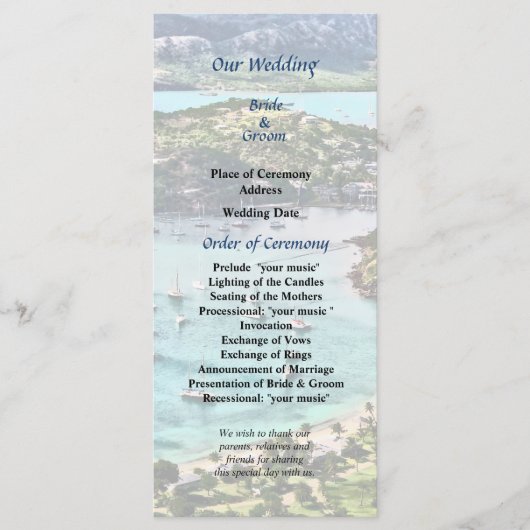 Antigua Uitzicht Falmouth Harbour Wedding Programm Programmakaart (Voorkant)