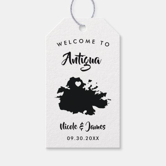 Antigua Wedding Welcome Bag Labels, Island Map Cadeaulabel (Voorkant)
