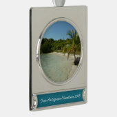 Antiguan Beach Mooi tropisch landschap Verzilverd Banner Ornament (Rechts)