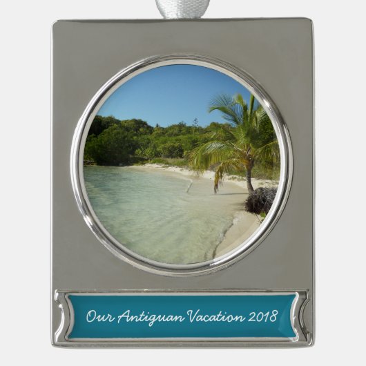 Antiguan Beach Mooi tropisch landschap Verzilverd Banner Ornament (Voorkant)