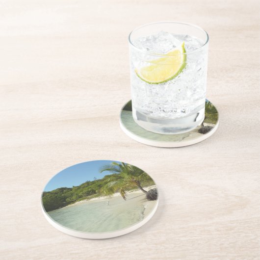 Antiguan Beach Mooi tropisch landschap Zandsteen Onderzetter (Zijkant)