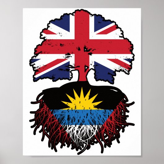 Antiguan British UK Tree Roots Flag Poster (Voorkant)