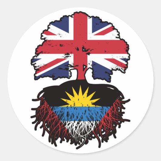 Antiguan British UK Tree Roots Flag Ronde Sticker (Voorkant)