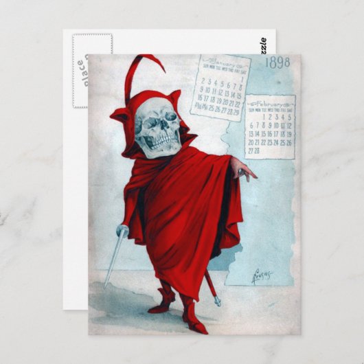 Antikamnia Calendar Skeleton Devil Briefkaart (Voorkant / Achterkant)