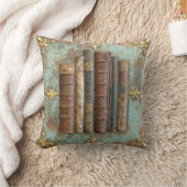 Antike Bücher auf Türkis-Goldener Metallplatte |  Kussen (Deken)