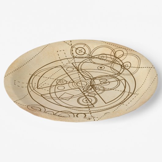 Antikythera Mechanism Tekening Papieren Bordje (Gekanteld)
