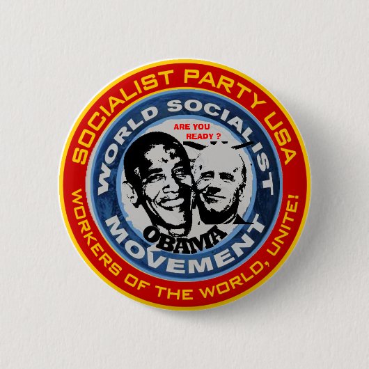 antiobama socialistische jute ronde button 5,7 cm (Voorkant)
