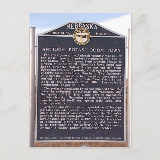 Antioch, Nebraska historische marker Briefkaart (Voorkant)