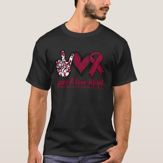 Antiphospholipid Syndrome Burgundy Ribbon Peace Lo T-shirt (Voorkant)
