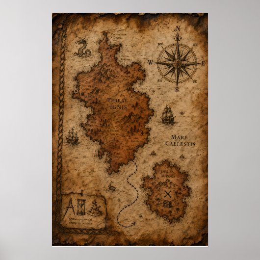 Antiquaire Scheepskaart Schatkaart Redactionele Fo Poster (Voorkant)