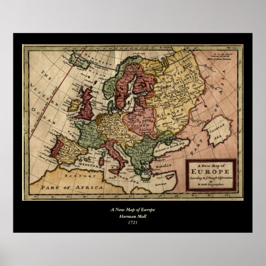 Antiquarian 1721 Map of Europe by Herman Moll Poster (Voorkant)