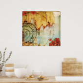 Antiquarian Print met Compass and Poppies (Keuken)