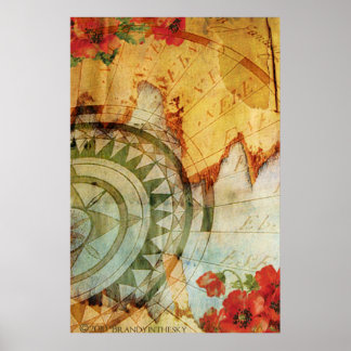 Antiquarian Steampunk Poster met Compass & Poppy