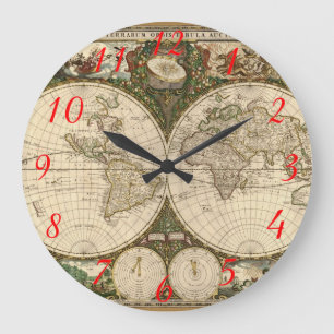 Antique 1660 World Map by Frederick de Wit Grote Klok