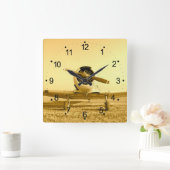 Antique Airplane Golden Yellow Propeller Square Wa Vierkante Klok (Huis)
