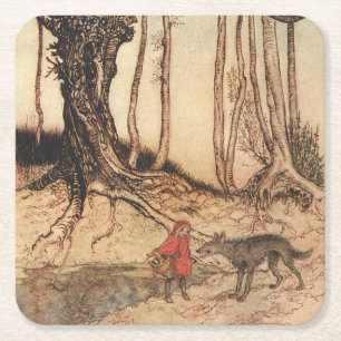 antique Arthur Rackham Roodkapje & Wolf Print Kartonnen Onderzetters